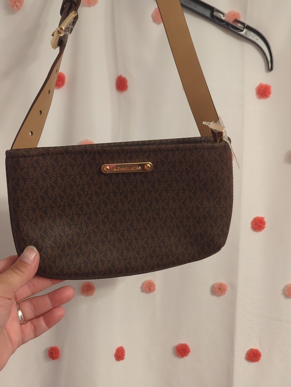 Michael Kors Brown Monogram Crossbody Shoulder Bag with Gold Plate